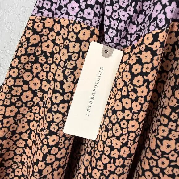 Hutch Anthropologie NWT Elma Floral High Low Contrast Wrap Midi Dress M Purple - Picture 3 of 15